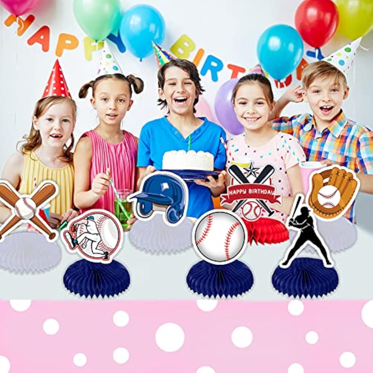 7pcs Baseball Birthday Honeycomb Centerpiece 3D Double Sided Pattern Baseball Table Decorations Kids Boys Baseball Sports Theme Birthday Party Decorations