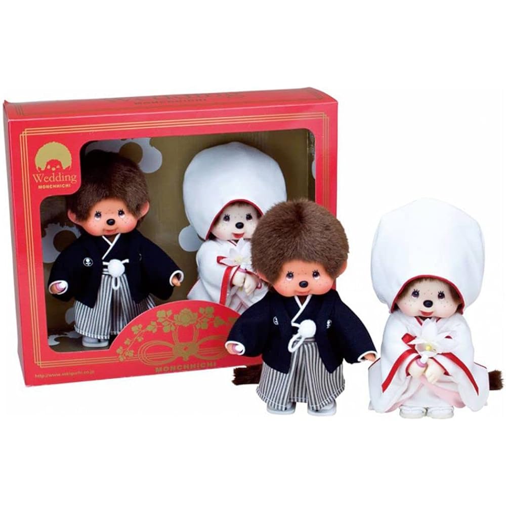 Sekiguchi Monchhichi Japanese Wedding Set Plush Toy Box Height Approx. 27cm