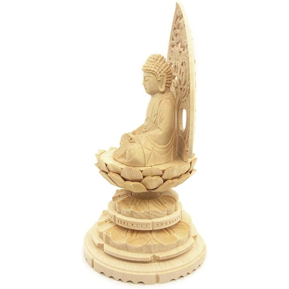 Kurita's special Buddha statue [Tathagata] Amida Nyorai Seated statue 2.0 dimensions (total height 18.5 cm, width 10 cm, depth 9 cm) Grass halo round base High quality wood carving made of cypress wood 6082