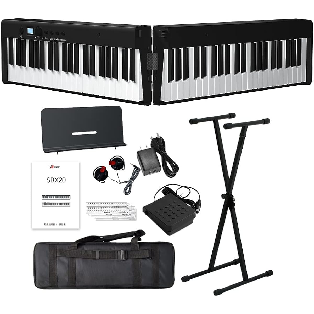 BORA Folding Electronic Piano 88 Keys Keyboard X Stand Set Slim Body Rechargeable Portable Beginner Black Space Saving Light Thin Shimamura Musical Instruments Original