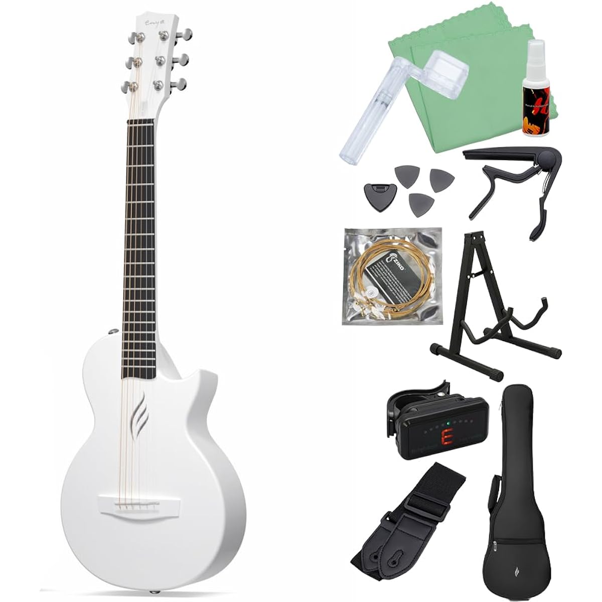 ENYA NOVA GO Mini Acoustic Guitar Beginner 12-Piece Set White Mini Guitar Carbon Fiber Lightweight Thin Body [Official Japanese Product] Enya