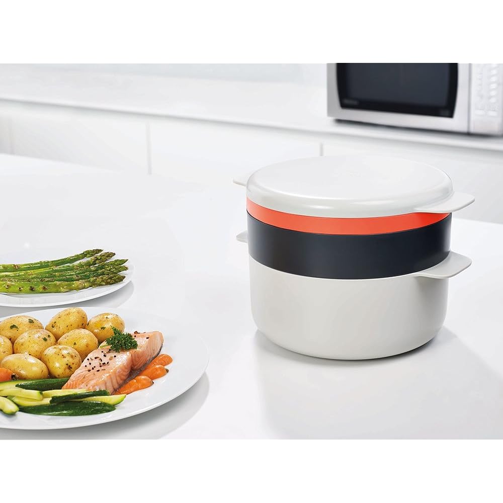 [Genuine Product] Joseph Joseph Microwave Cooker M-Cuisine Microwave 4 Piece Stackable Cooking Set Stone/Orange 450019