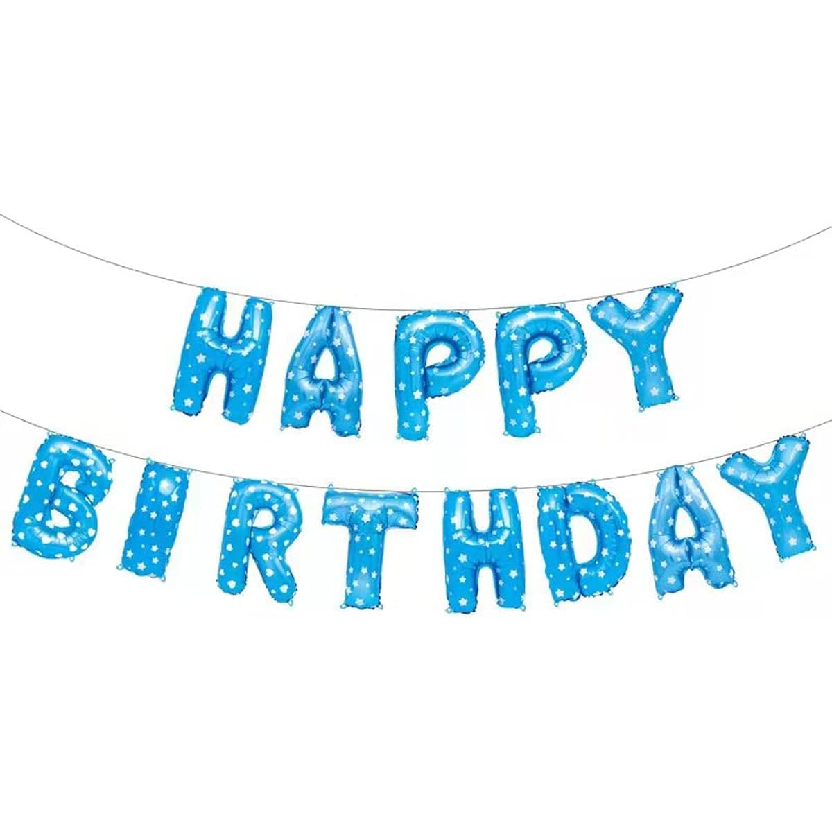 Happy Birthday Banner Balloons, 18" Mylar Foil Letter Balloon Banner Reusable Eco Friendly Material for Birthday Decorations and Party Supplies (Blue Polka Dots)