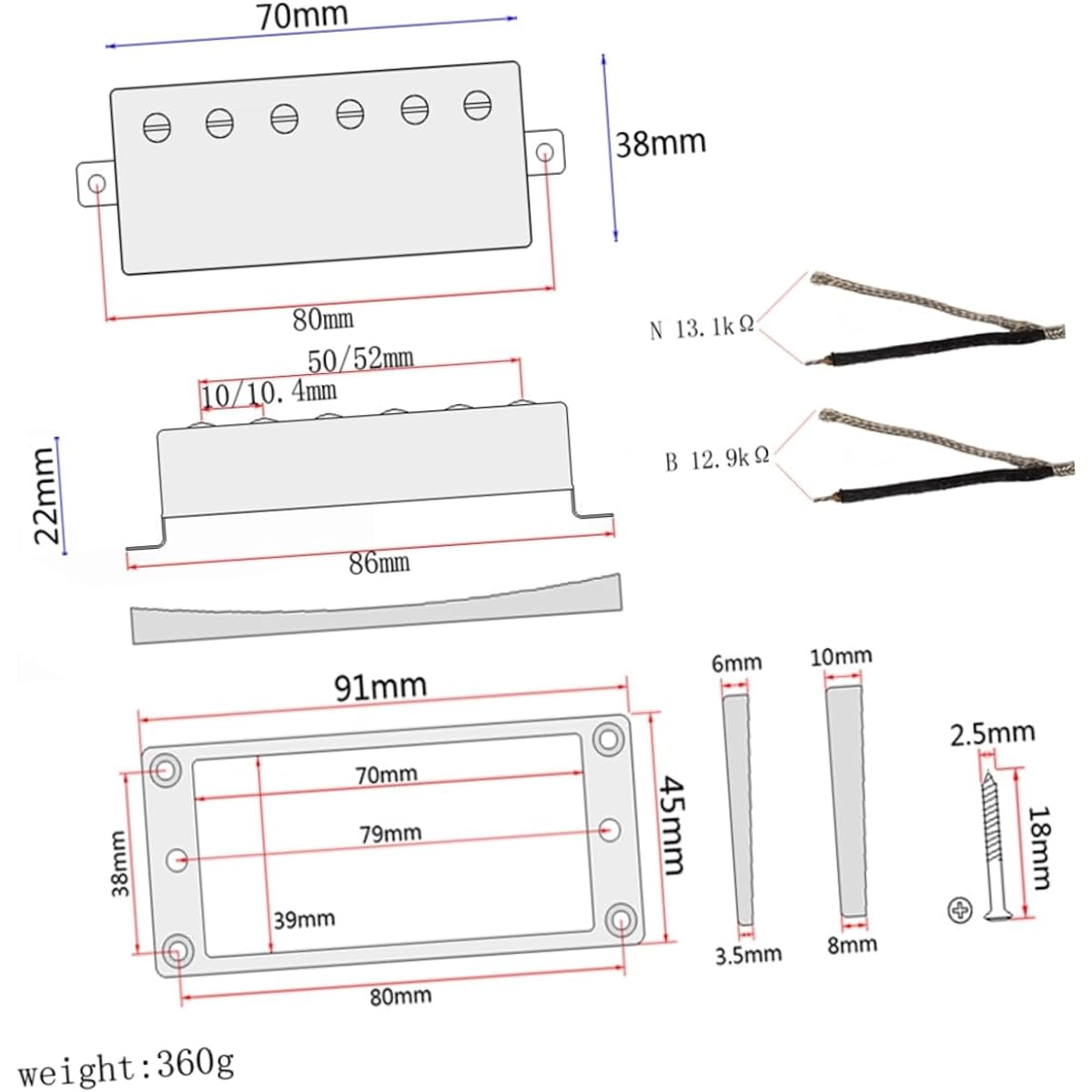 Vaguelly 6 Set Guitar Neck Humbucker Pickup Guitar Pickup Neck Pickup Double Coil Single Core Frame, IERU1DYDF7FUW2737EG4502V