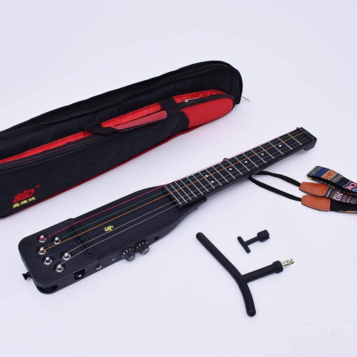 Travel Guitar, Electric Silent Guitar 18 Frets Cool Plastic Practice 6 String Acoustic Guitar Trainer Ultra Lightweight Accessory Tools for Beginners (FVD)
