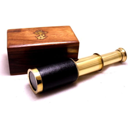 6 Inch Handheld Brass Telescope with Wooden Box Pirate Navigation Bombay Jewels