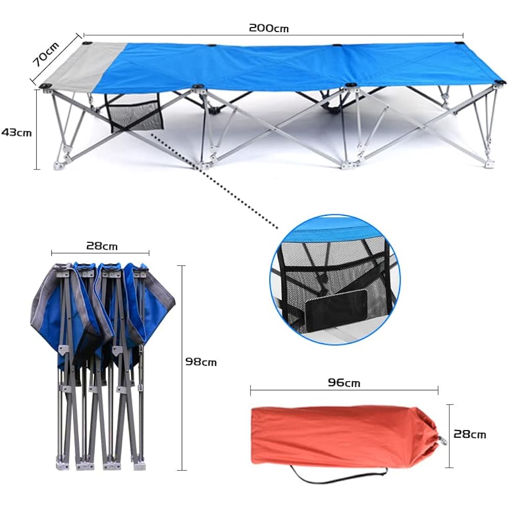 Foldable Bed, Outdoor Cot, Made of Aluminum Alloy, Ultra Light, Easy to Assemble, Convenient Storage, Exercise, No Assembly Required, Camping Bed, Leisure Bed, Convenient to Carry, Load Capacity (Blue)