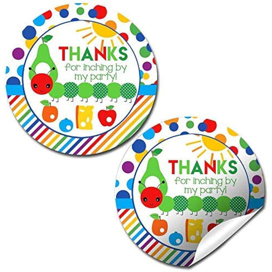 AmandaCreation Happy Hungry Caterpillar Theme Birthday Thank You Card Stickers - 40pcs 2" Circle Stickers for Party, Perfect for Party Favors, Envelope Seals & Bags