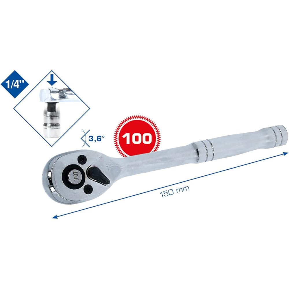 KS Tools 1/4 Inch Reversible Ratchet Metal Handle 100 Teeth BT020995