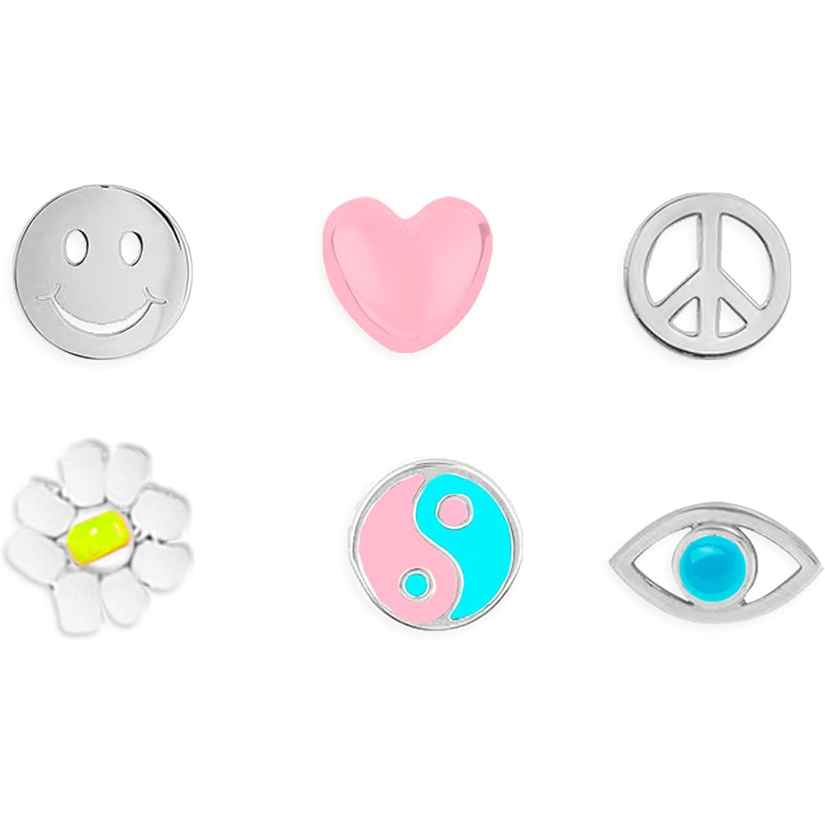 Pura Vida Silver Plated Kaleidoscope Stud Earring Set - Sterling Silver Posts Stylish Design - 6 Piece