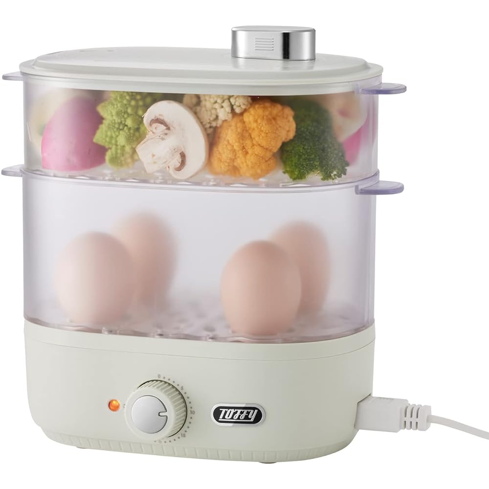 [Toffy] Compact food steamer K-FS1 (Ash white) Steamed dishes, Healthy, Top and bottom cooking at the same time, Timer included, Cooking cup included, Boiled eggs, Baby food K-FS1-AW