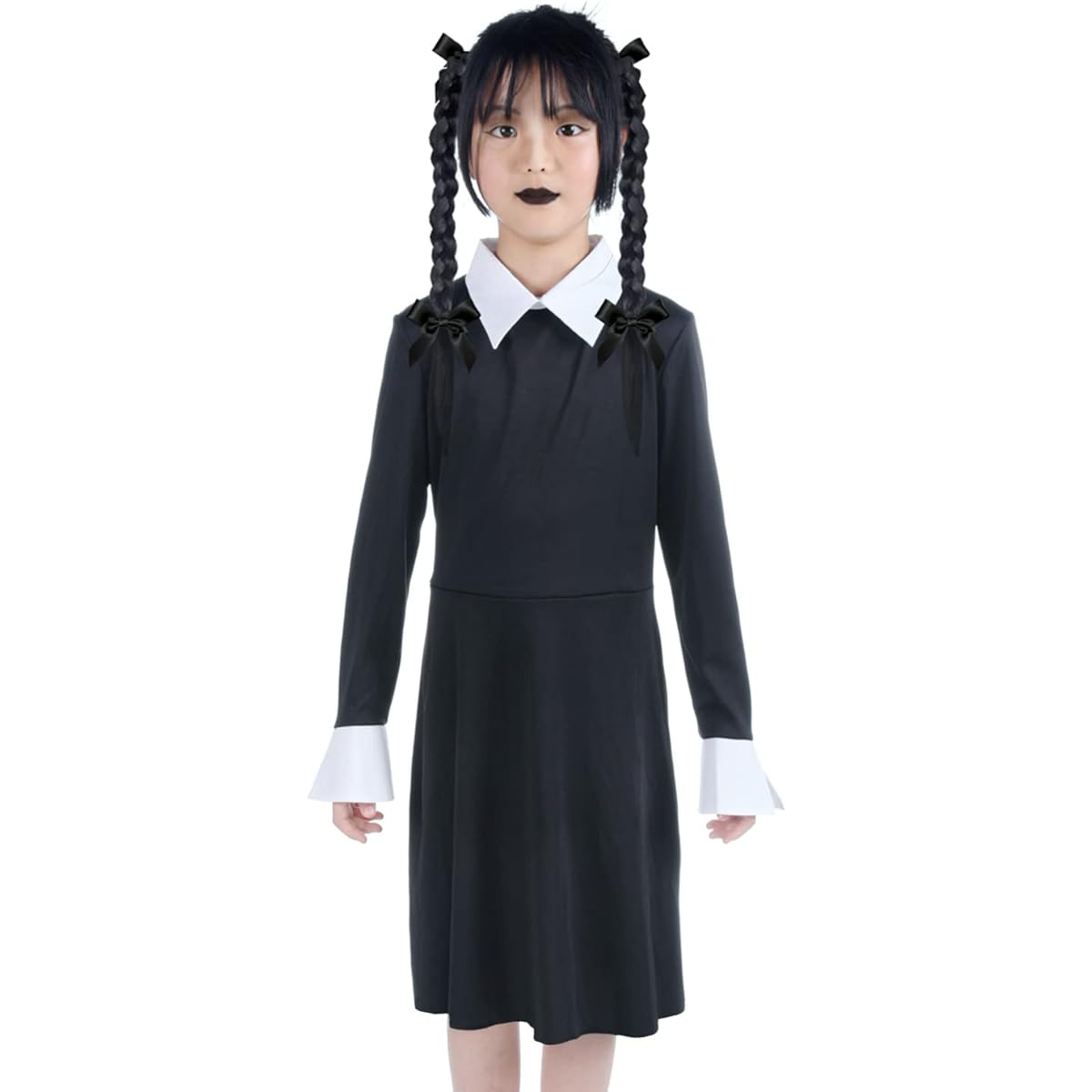 leegleri Halloween Wednesday Addams Family Costume Girls Kids Peter Pan Collar Black Dress Up Costume for Kids