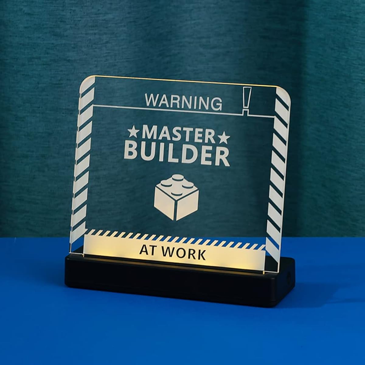 Kyglaring Universal Master Builder Sign Acrylic Luminous Nameplate for Use in Building Block Models - At Work