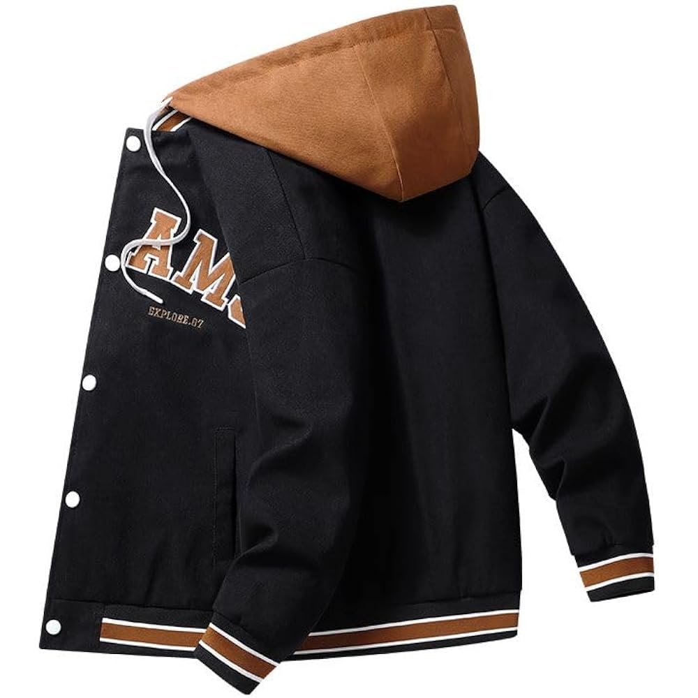 [aspersio] Men's Hooded Jumper, Street Style, Long Sleeves, Baseball Clothes, Layered Style, Stylish Outerwear