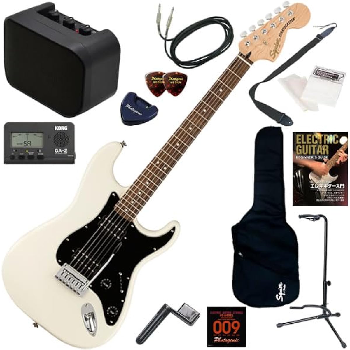 Squier Electric Guitar Beginner's 13-piece Set Including Mini Amp Affinity Stratocaster HH/OW (Olympic White)