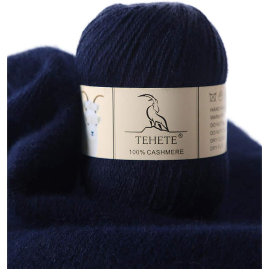 TEHETE 100% Cashmere Yarn for Crocheting 3 Ply Warm Soft Luxurious Fuzzy Knit Yarn (Navy)