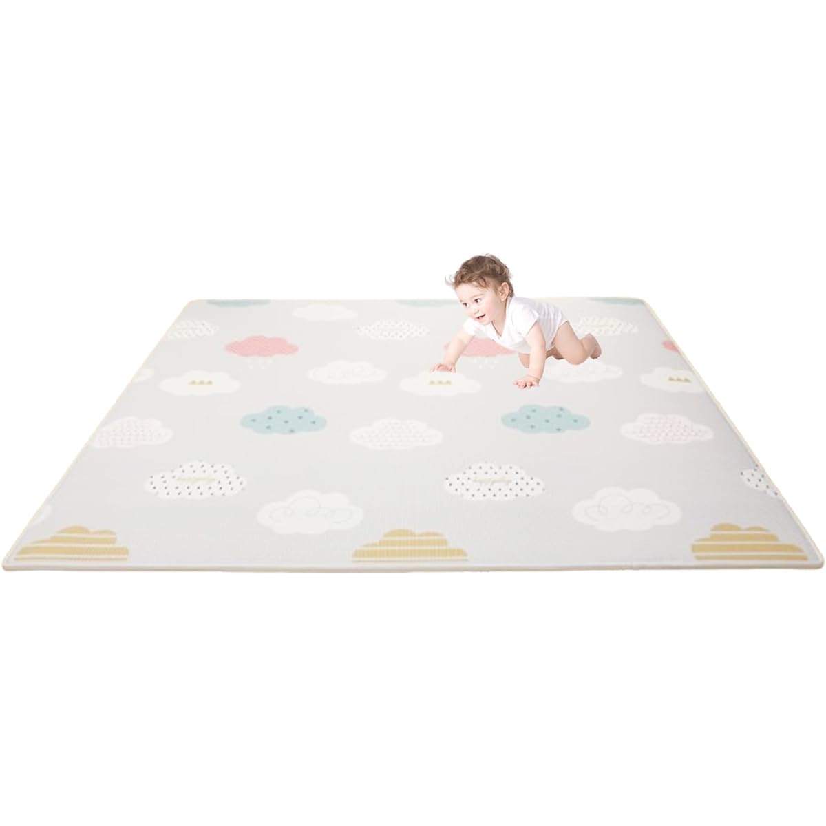 aby Play Mat 200x180x2cm Seamless Reversible Baby Mat Roll Mat High Density XPE Compatible with Floor Heating 2cm Thick Double-sided Use Silk Cotton Side & PE Film Side Water Repellent Waterproof Soundproof Safe Tasteless Anti-Slip Shock Absorption (Fog)