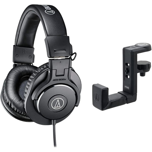 audio-technica Professional Monitor Headphones ATH-M30x Black for Studio Recording/Instrument Practice/Telework/Work from Home & Headphone Hanger AT-HPH300