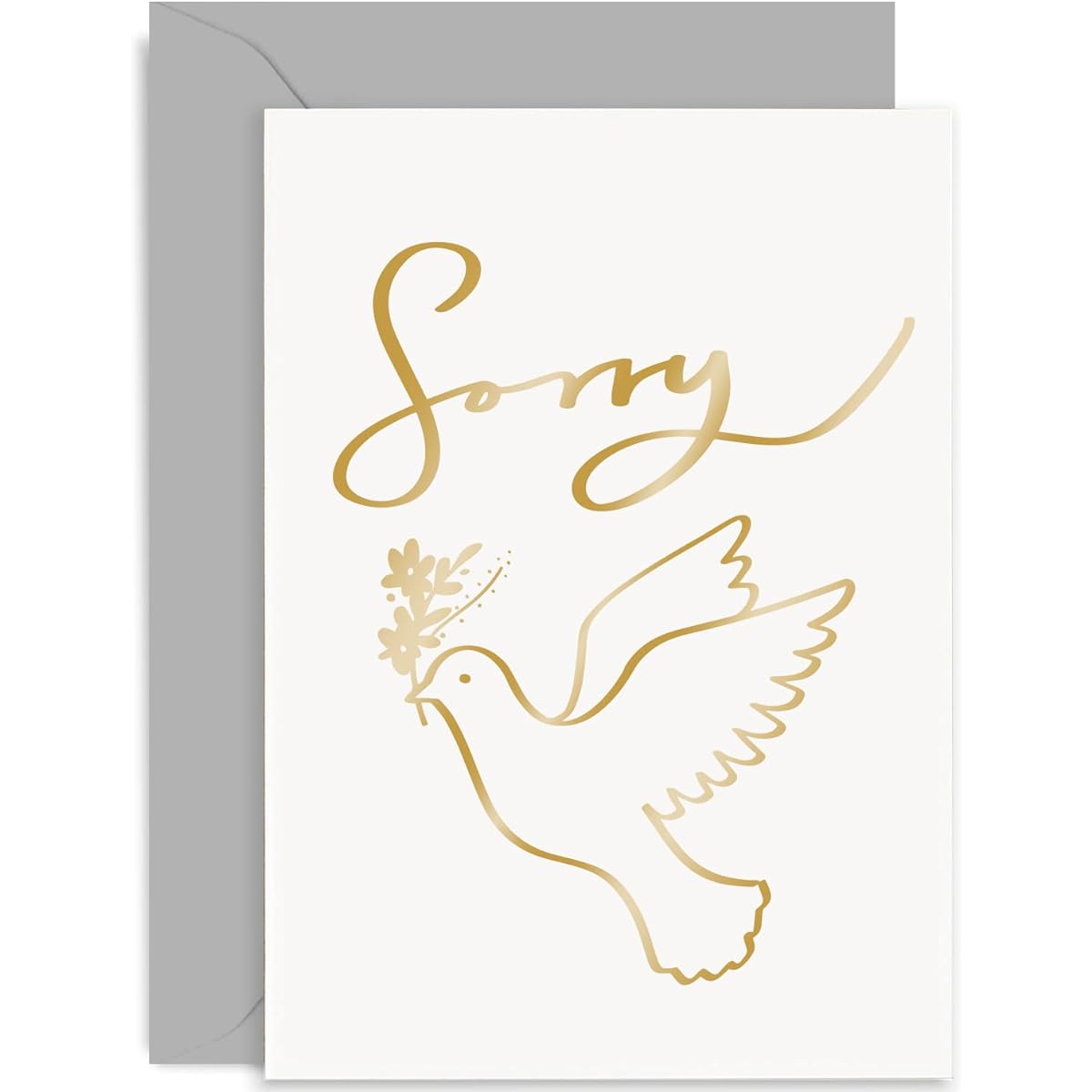 Old English Co. Sorry Card - Gold Foil Bird Flower Design - Thinking of You, Sympathy, Divorce, Funeral | Blank Inside, Envelope Included