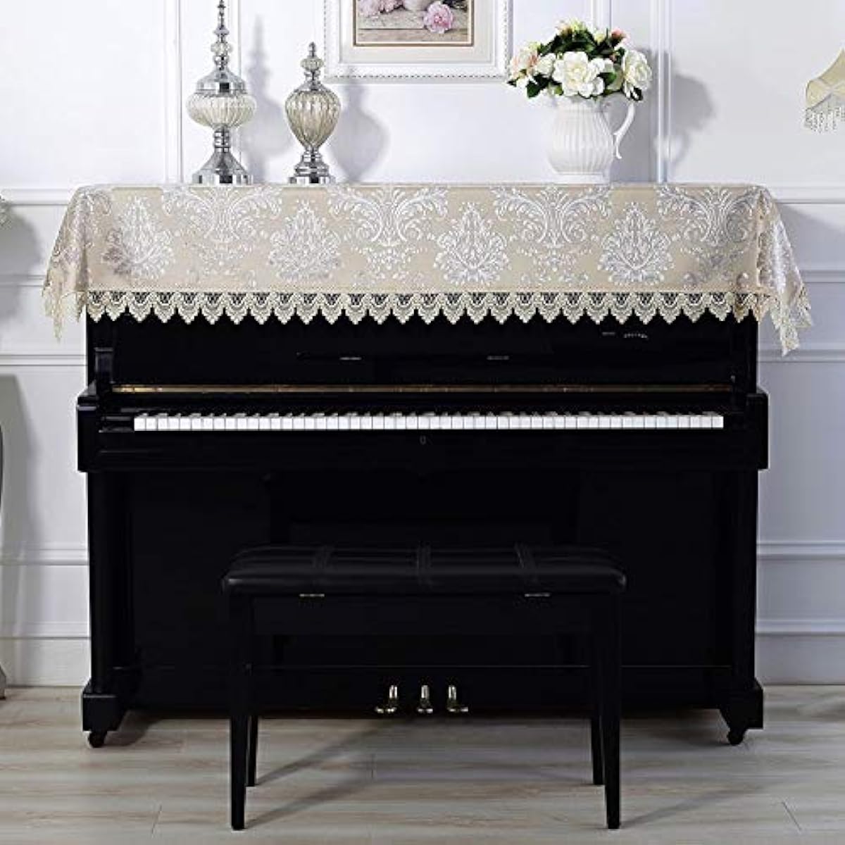 Digital Piano Dust Cover Piano Cover Lace Fabric Embroidery Cover Piano 90x200cm Universal for Universal Piano (Color: B, Size: Free size)