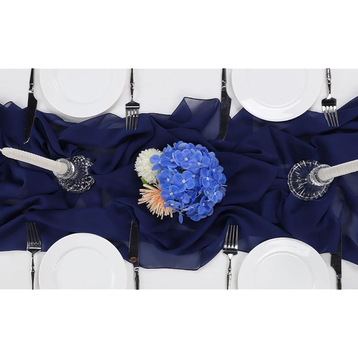 Aviviho Navy Blue Chiffon Table Runner 10ft Long Wedding Table Runner Sheer Table Runner 29x120inch Rustic Gauze Table Runner for Wedding Birthday Party Bridal Baby Shower Cake Table Decoration