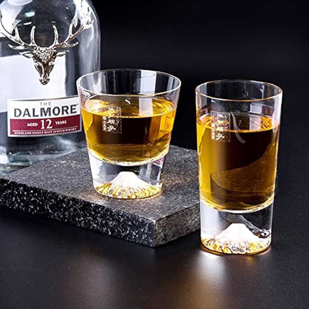 Mt. Fuji Glass, Tajima Glass, Mini Rock Glass, Mini Tumbler Glass, Solid Color, Set of 2, Mini Souvenir Grand Prix, Tourism Agency Commissioner Award, Edo Glass, Cutter, Whiskey, Beer, Sake, Father's