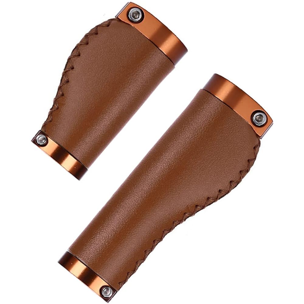Bicycle Handle Grip PVC Microfiber Leather Ergonomic Hand-stitched Casual Retro Grip Non-slip Double Lock-on Handlebar Lever for MTB, Road Bike (Dark Brown-90/135mm-C)