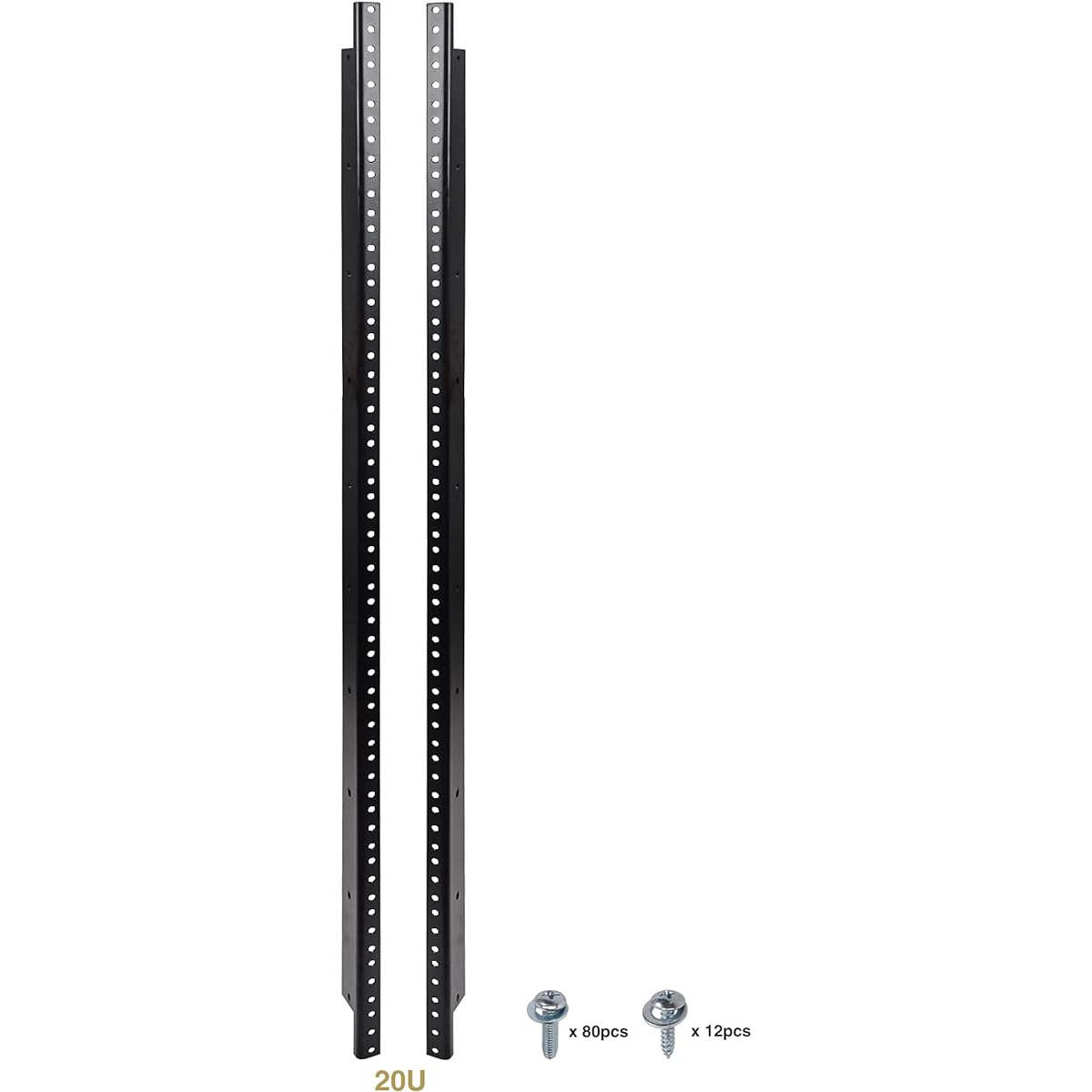 Sound Town 2 Pack 20U Steel Rack Rails with Black Powder Coated Finish and Screws (ST-RR-20U)