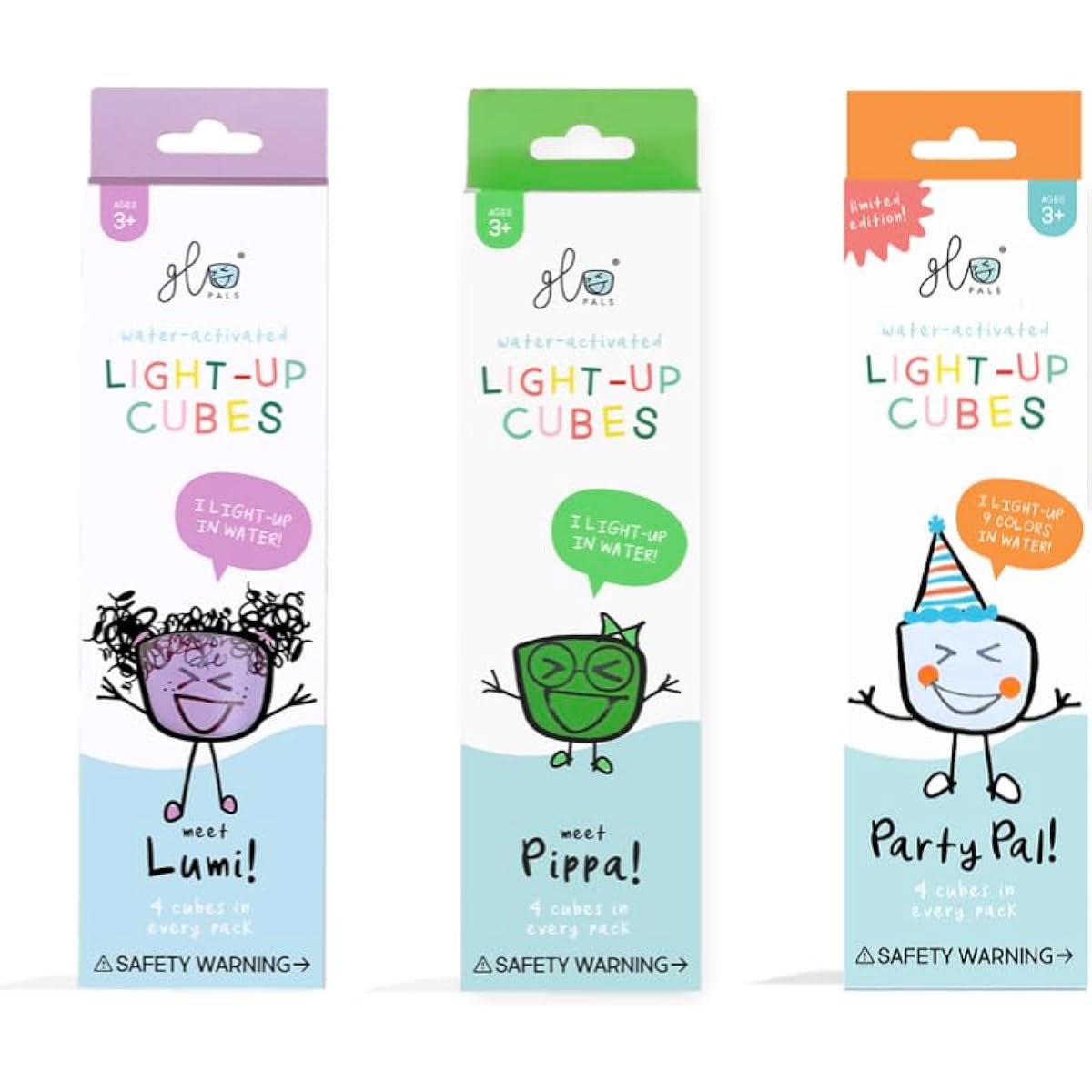 Glo Pals Water Activated Light Up Cube Set for Sensory Play (Magical Mystery - Purple, Green + Multicolor)