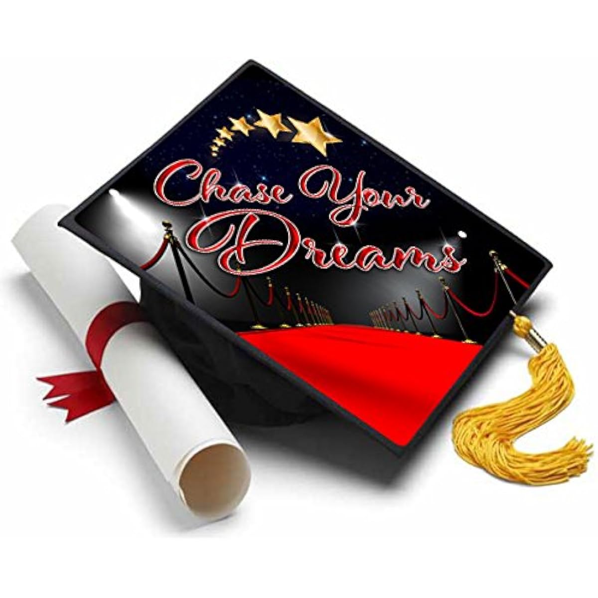 Tassel Topper Chase Your Dreams Graduation Cap Embellished Graduation Cap Graduation Cap