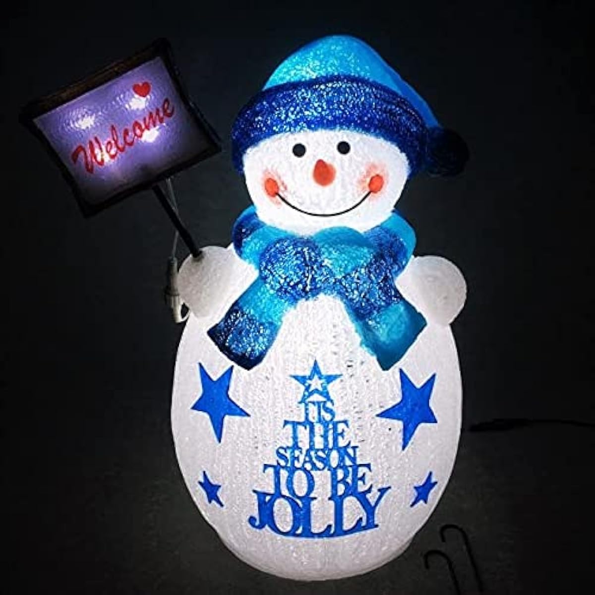 Placard & Snowman WELCOME & MERRY CHRISTMAS Snowman holding a board Height 51cm LED illumination Christmas motif Crystal brilliant finish Outdoor use