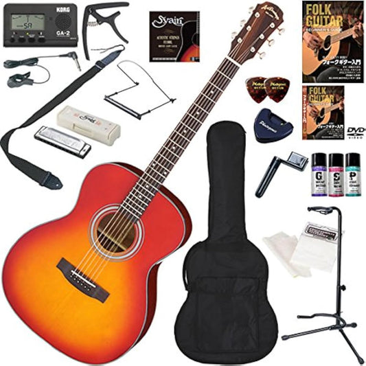 ARIA Acoustic Guitar Beginner's Set, the ultimate 19-piece set including harmonica, AF-201/CS (Cherry Sunburst)