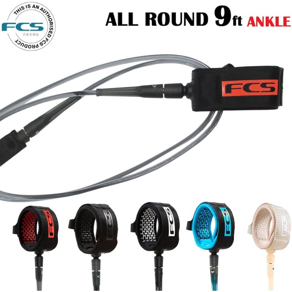 FCS Surfing Leash Cord 9ft ANKLE ALL ROUND REGULAR All Round Regular 9 Ankle (Flame_Red)