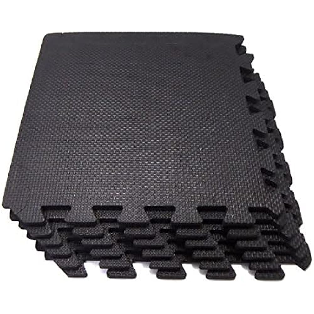 Geum EVA Joint Mat for Exercise/Training 30x30x1.0cm Set of 18 Floor Protection Scratch Prevention Soundproofing (with 18 side parts) (Black) Geum006