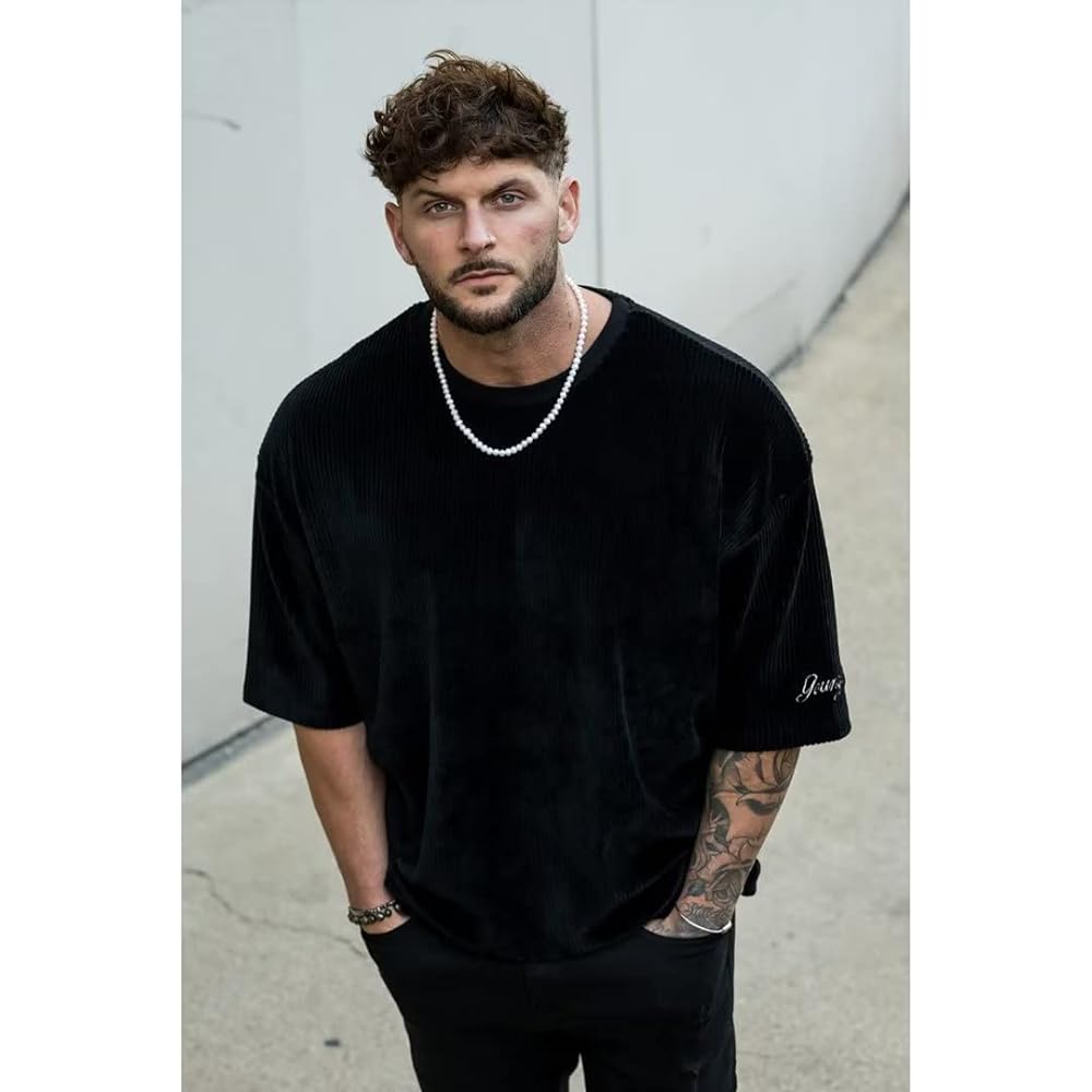 [KULIXI] Gym T-shirt, Men's, Stretch, Short Sleeve, Fitness, Training, Muscle Training, Sports, Stylish, Oversized, Round Collar, Half Sleeves DX5268