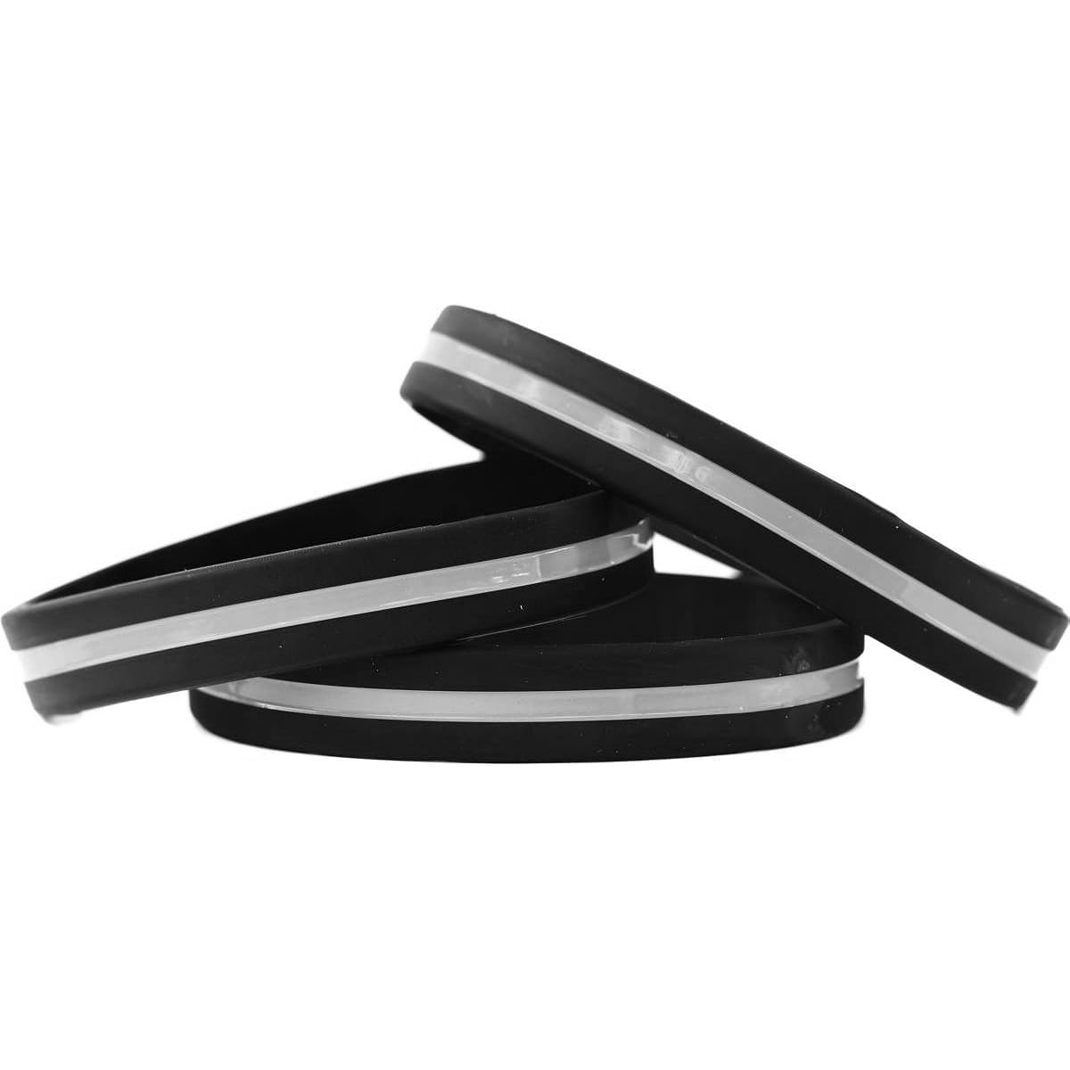 50 Thin Silvertone Grey Line Silicone Wristbands Support Memory Police Officer