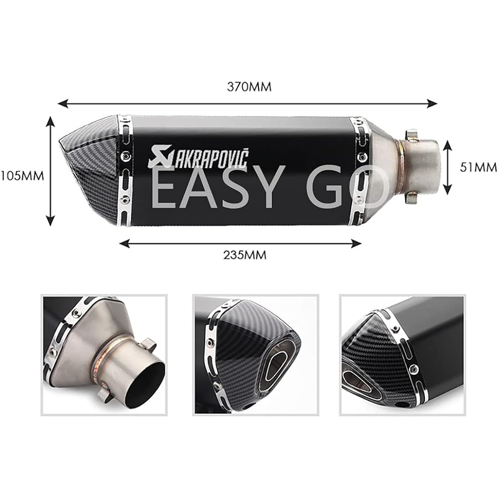 Slip-on Muffler Universal Bike Silencer 38mm Inlet 50.8mm (D, 370mm)