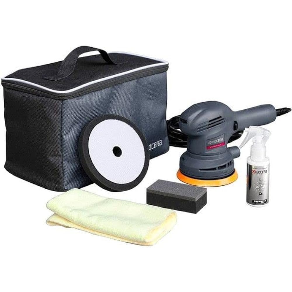 Kyocera Old Ryobi Professional Polisher APED130KT 637051A Black [Quick and easy way to remove water stains and polish your car] Car polishing kit Storage bag Equipped with double action mechanism Ideal for delicate work and final finishing Power cord 5m