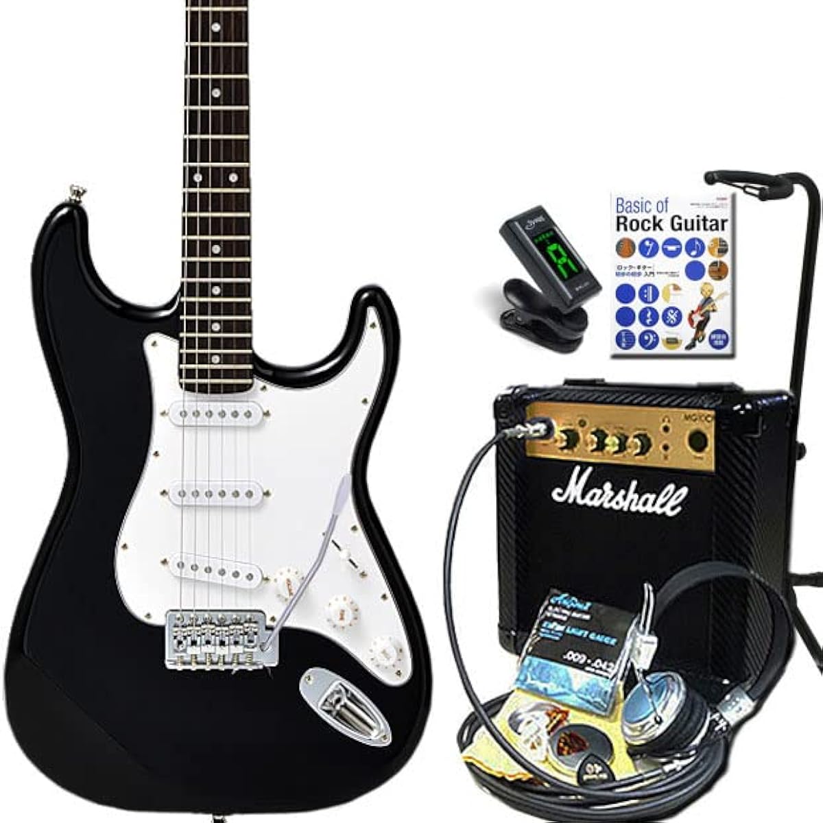 FERNANDES Electric Guitar LE-1Z 3S BLK Beginner's Guide with Marshall Amplifier 15-piece Set