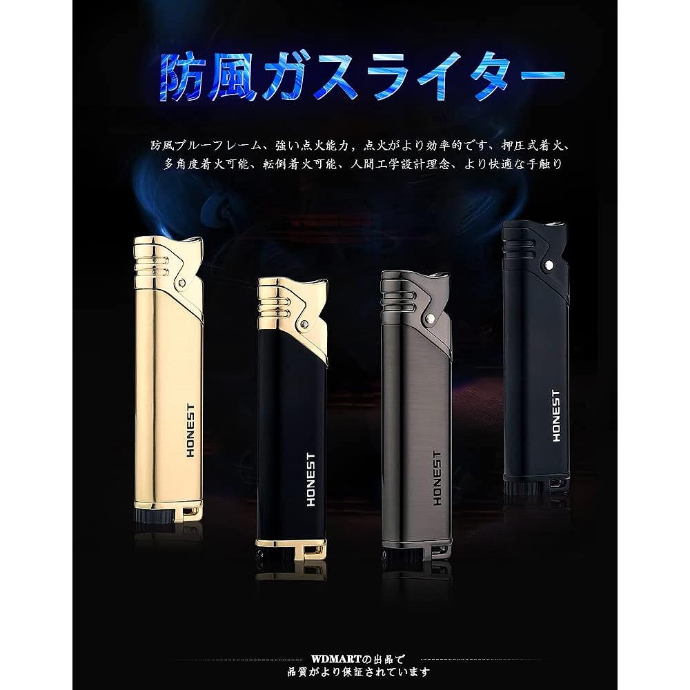 WDMART Stylish Windproof Gas Lighter Metal Refillable Lighter Butane Injectable Lighter Turbo Jet Lighter Can be placed in a cigarette case (Product does not contain gas) (Black Nickel)
