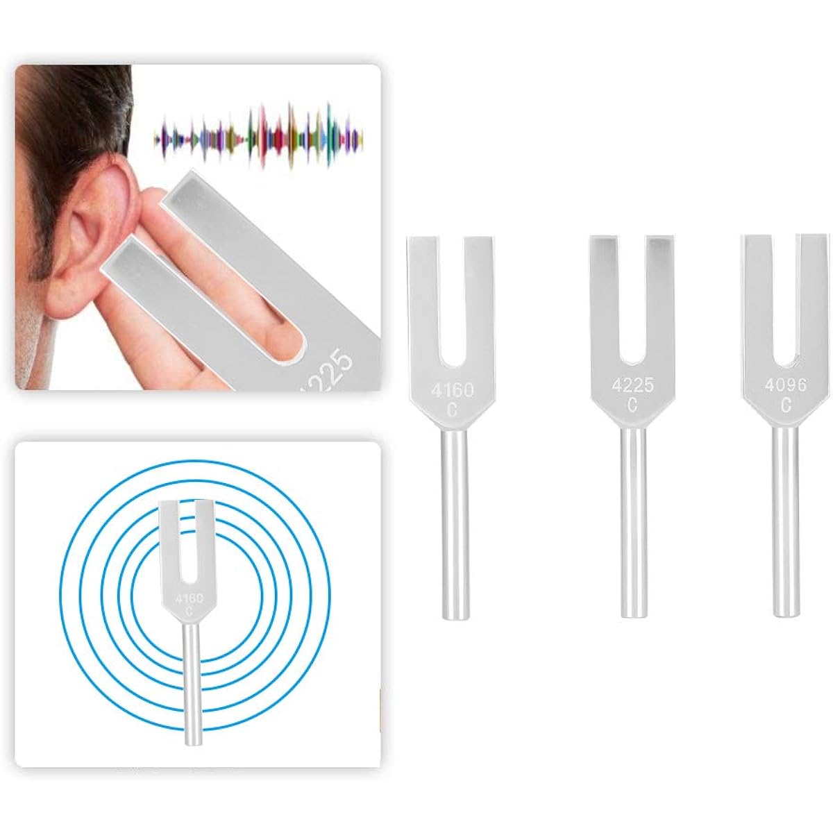3-Piece Tuning Fork Set C4096 / C4160 / C4225 Aluminum Alloy Tuning Fork Sound Healing Therapy Tool Set with Storage Bag
