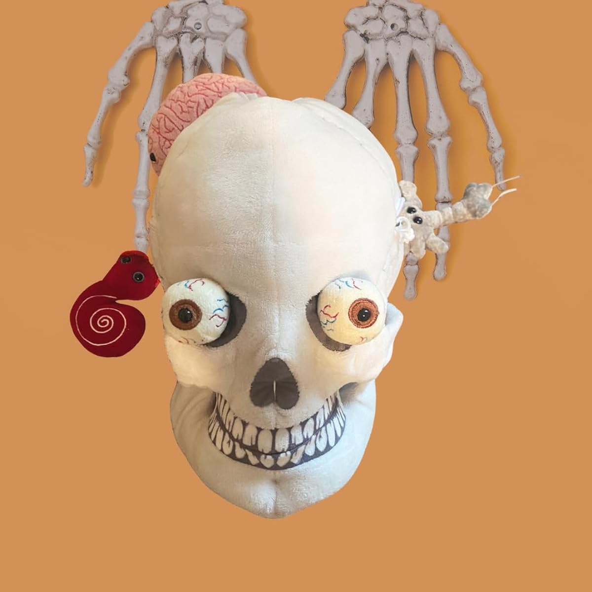 GIANTmicrobes Deluxe Skull Plush Toy with Mini Organs - Realistic Anatomical Human Skull, Adorable Educational Biology Gift, Detachable Mini Brain Organ, Inner Ear, Brain Cells, Eyeballs
