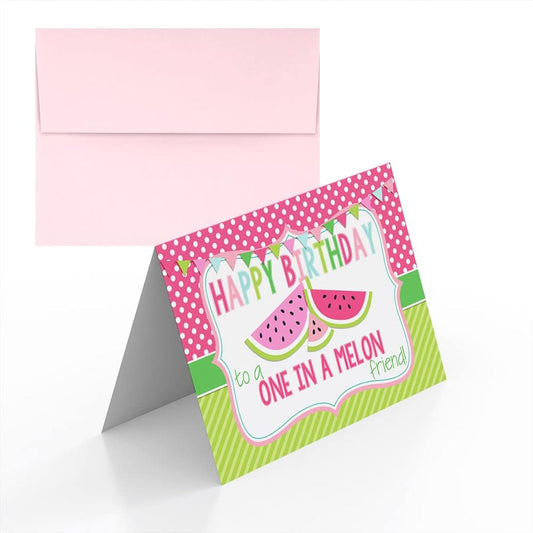 AmandaCreation Watermelon Themed Birthday Pun Theme Single (1) Blank Birthday Card for Any Occasion Send to Friends and Family 4" x 6" (Folded) Fill in the Greeting Card