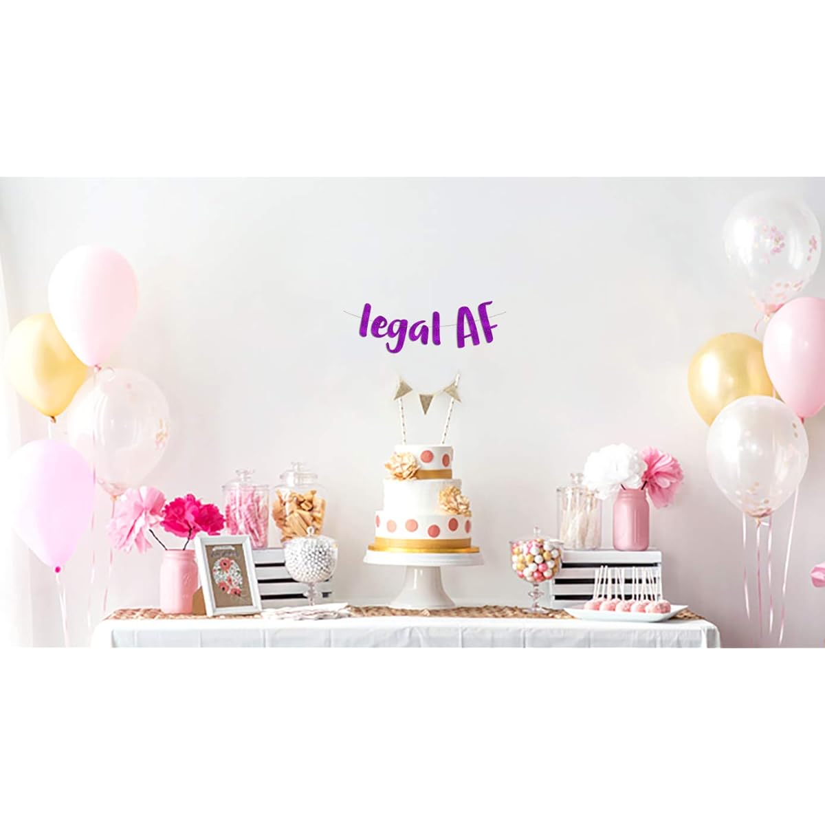 Legal AF Purple Glitter Banner - 18th and 21st Birthday Party Decorations and Supplies