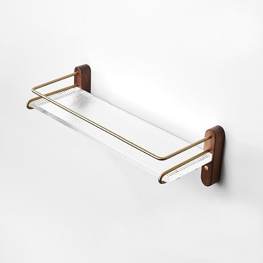 myoseya Wall Shelf, Acrylic Water-Ripple Shelf, Walnut Bracket, Length 50cm, Comes with Anti-Tip Handrail, Decorative Rack, Convenient Storage, Easy Assembly, Stylish, Warm Color Japanese Style
