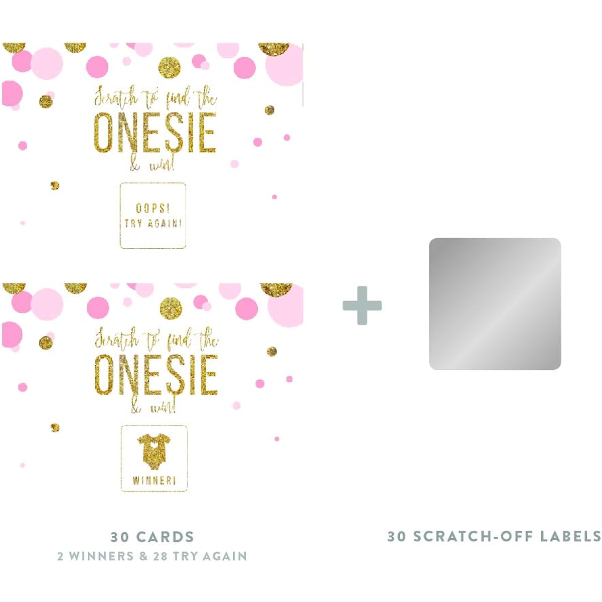 Andaz Press Blush Pink Gold Glitter Girl Baby Shower Party Collection Games Activities Decorations Scratch Off Winner Game Cards - Pack of 30