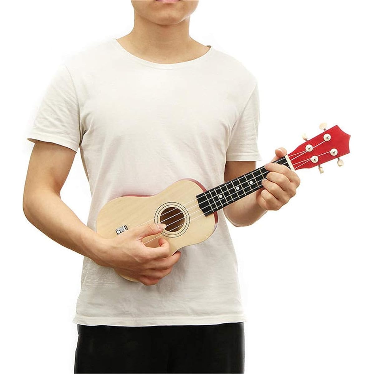Classical Guitar Small Wooden Guitar with Tuner and 12 Frets 21 Inch Color Soprano Ukulele Uke Steel Guitar Easy to Learn and Play (Color : As shown, Size : 21inch)