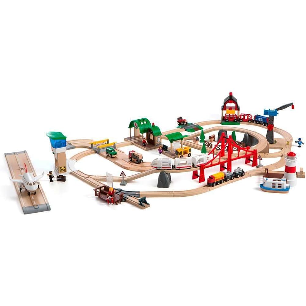 BRIO WORLD World Deluxe Set [Train, Ship, Airplane, Toy, Wooden Rail] 33766