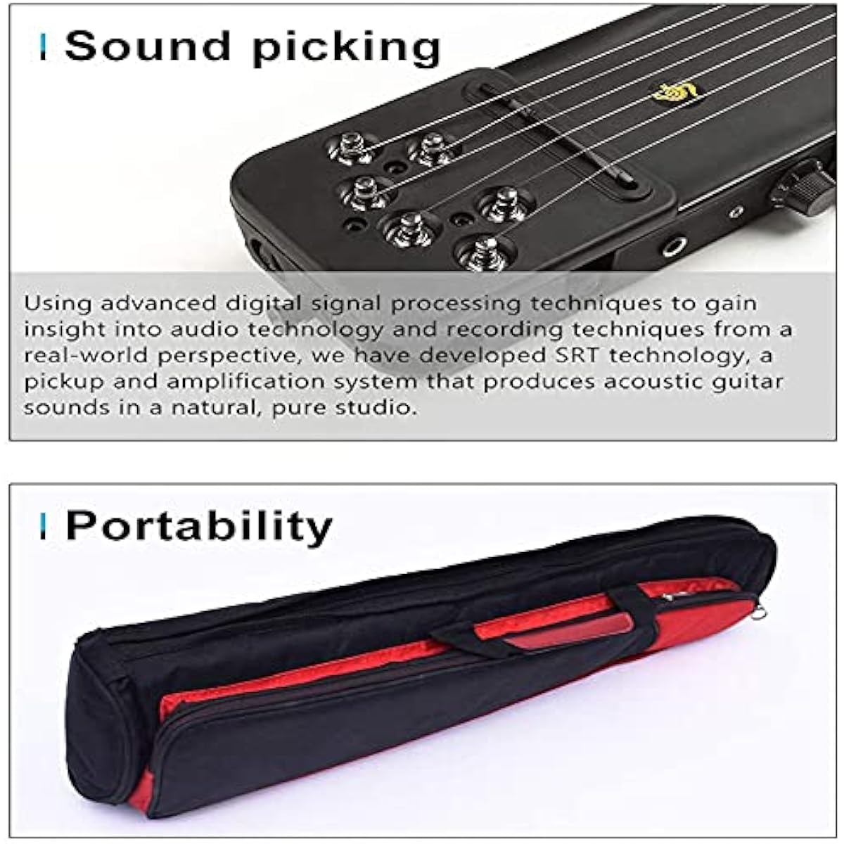 Travel Guitar, Electric Silent Guitar 18 Frets Cool Plastic Practice 6 String Acoustic Guitar Trainer Ultra Lightweight Accessory Tools for Beginners (FVD)
