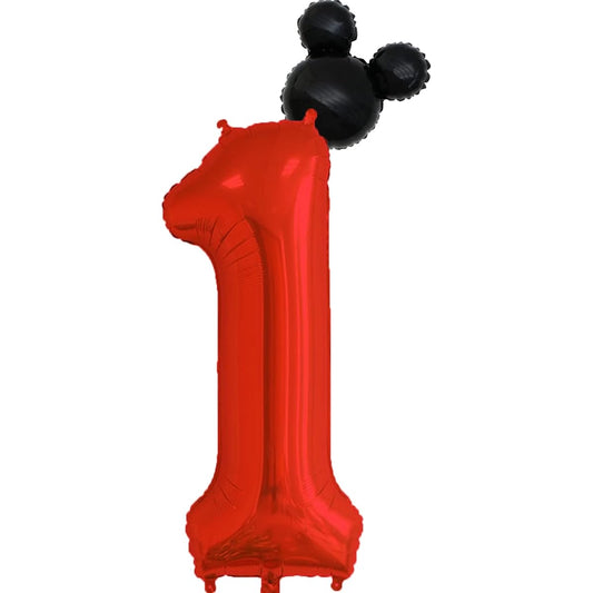 40inch Red Number 1 Balloon & Mini Mouse Head Balloon, 1st Birthday Party Decorations Balloons, Cartoon Mouse Birthday Party Supplies Baby Shower Decorations, Red Black Theme Party Decorations Supplies